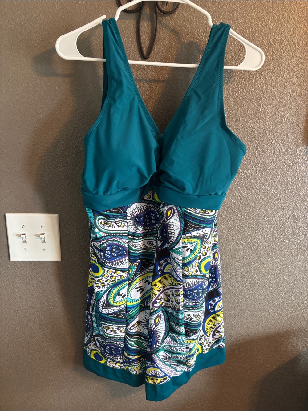 Teal Paisley-Print One-Piece Swimdress